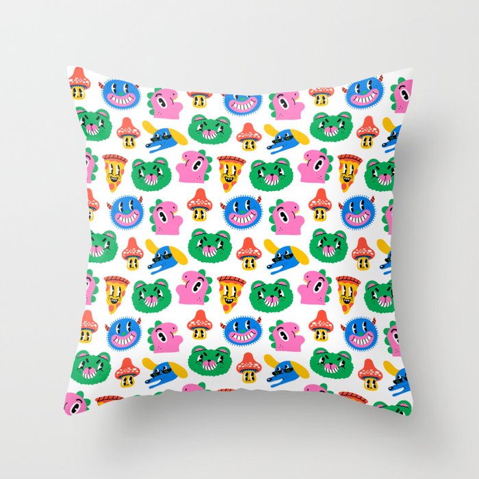 Funny retro cartoon character mascot pattern Throw Pillow Gallery Image 1