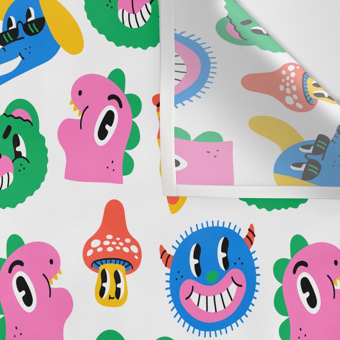 Funny retro cartoon character mascot pattern Wall Tapestry Gallery Image 3