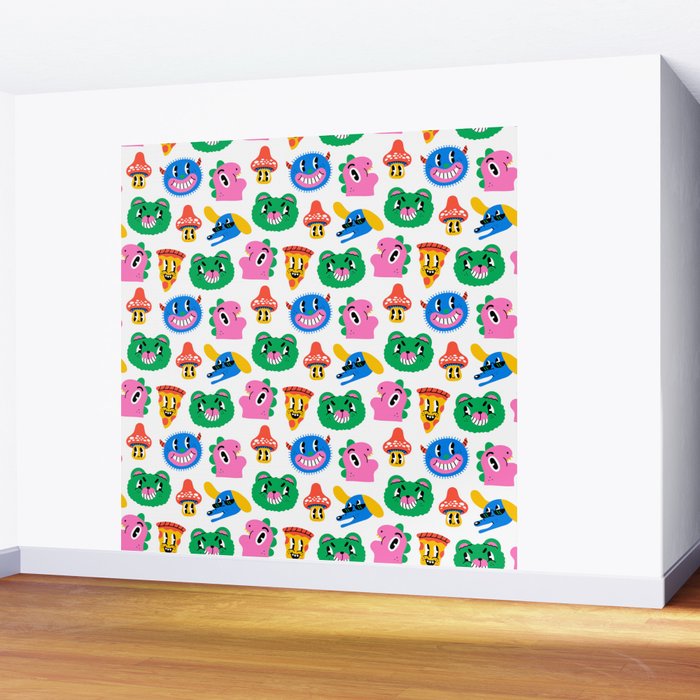 Funny retro cartoon character mascot pattern Wall Mural Gallery Image 2
