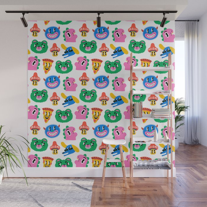 Funny retro cartoon character mascot pattern Wall Mural Gallery Image 1