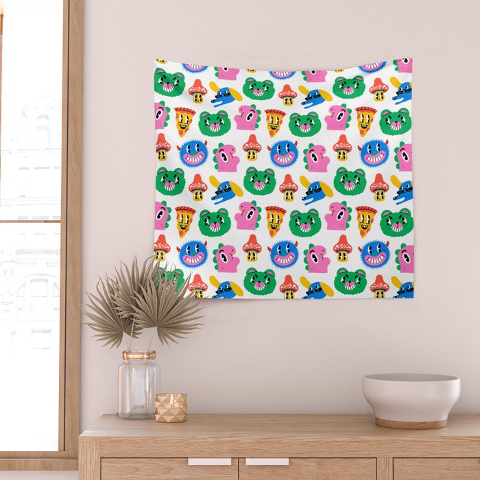 Funny retro cartoon character mascot pattern Wall Tapestry Gallery Image 2