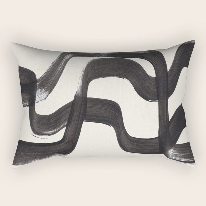 Mid Century Modern Minimalist Abstract Art Brush Strokes Black & White Ink Art Ripple Lines Rectangular Pillow Gallery Image 1