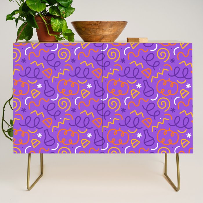 Fun halloween cartoon doodle art pattern Credenza Gallery Image 1