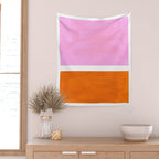Pastel Neon Pink Yellow Ochre Mid Century Modern Abstract Minimalist Rothko Color Field Squares Wall Tapestry Gallery Image 2