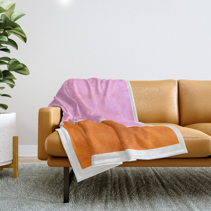 Pastel Neon Pink Yellow Ochre Mid Century Modern Abstract Minimalist Rothko Color Field Squares Throw Blanket Gallery Image 1