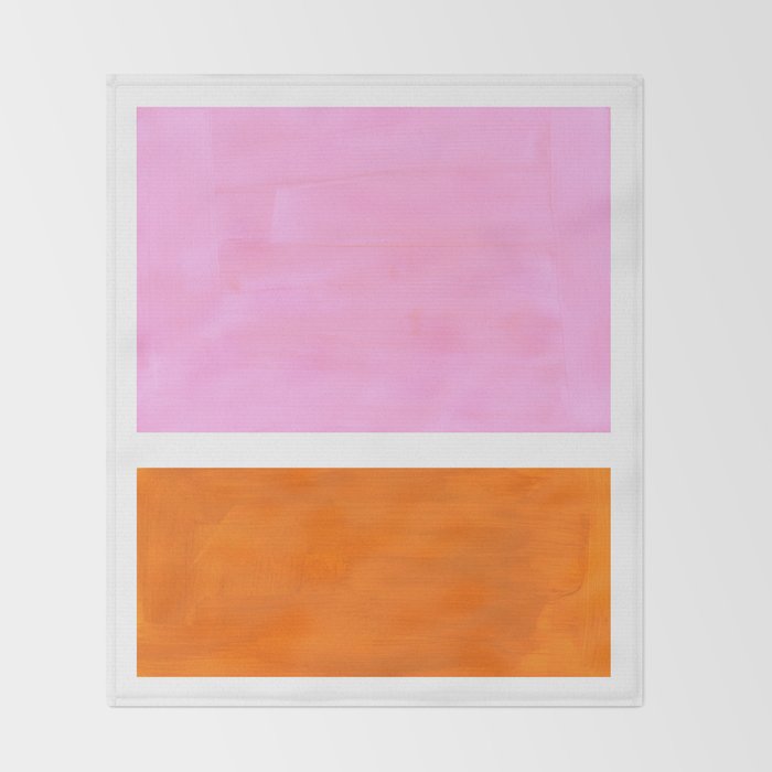 Pastel Neon Pink Yellow Ochre Mid Century Modern Abstract Minimalist Rothko Color Field Squares Throw Blanket Gallery Image 2