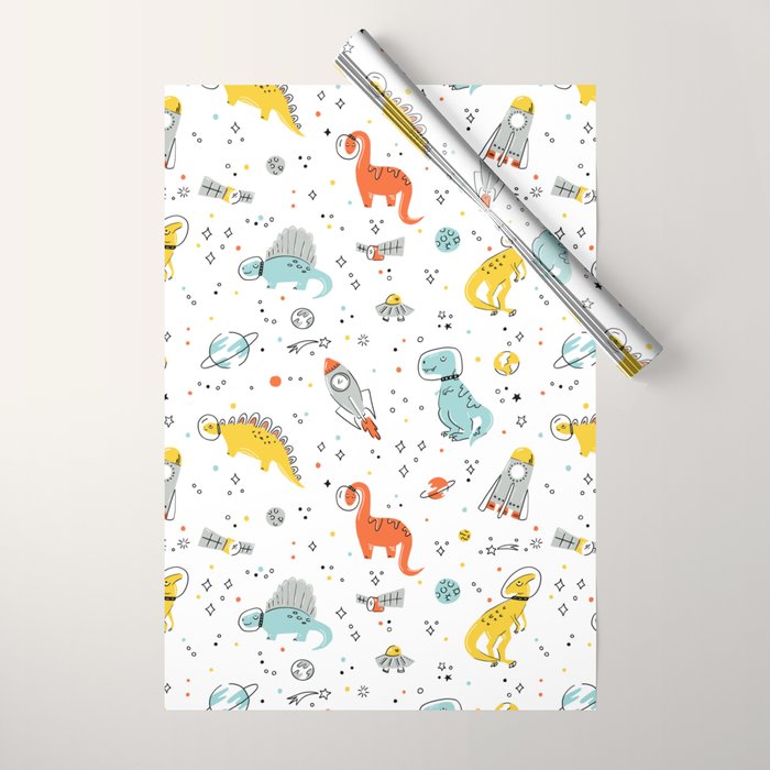 Sketchy Space Dinosaurs Wrapping Paper Gallery Image 1