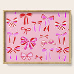 Festive Pink and Red Christmas Ribbons and Bows hand drawn Collection on Pastel Pink Serving Tray Gallery Image 1