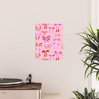 Festive Pink and Red Christmas Ribbons and Bows hand drawn Collection on Pastel Pink Poster Gallery Image 2