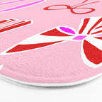 Festive Pink and Red Christmas Ribbons and Bows hand drawn Collection on Pastel Pink Bath Mat Gallery Image 3