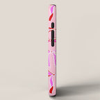 Festive Pink and Red Christmas Ribbons and Bows hand drawn Collection on Pastel Pink iPhone Case Gallery Image 2