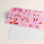 Festive Pink and Red Christmas Ribbons and Bows hand drawn Collection on Pastel Pink Wrapping Paper Gallery Image 2