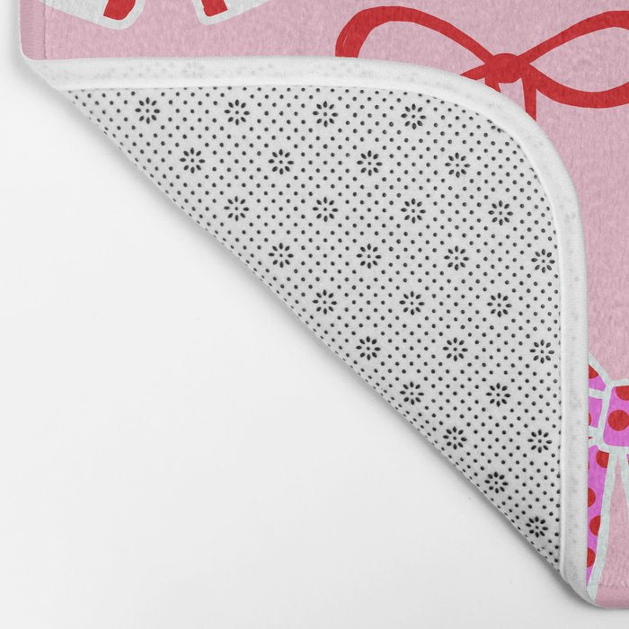 Festive Pink and Red Christmas Ribbons and Bows hand drawn Collection on Pastel Pink Bath Mat Gallery Image 2