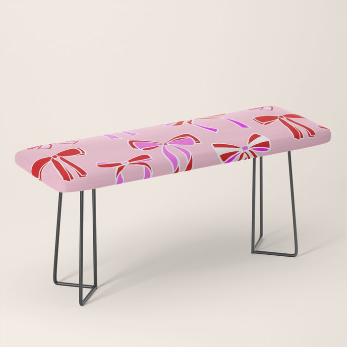 Festive Pink and Red Christmas Ribbons and Bows hand drawn Collection on Pastel Pink Bench Gallery Image 1