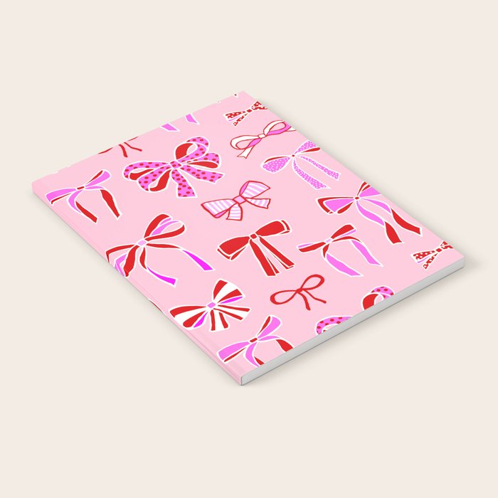 Festive Pink and Red Christmas Ribbons and Bows hand drawn Collection on Pastel Pink Notebook Gallery Image 2