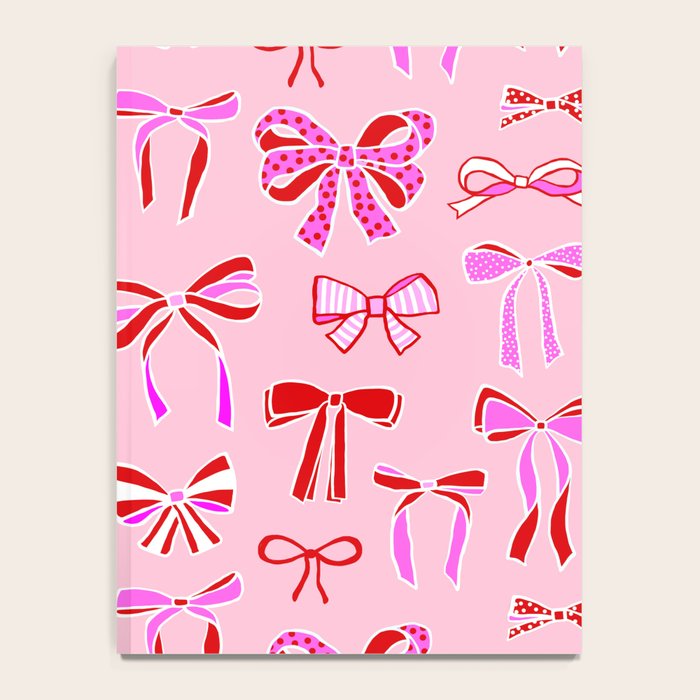 Festive Pink and Red Christmas Ribbons and Bows hand drawn Collection on Pastel Pink Notebook Gallery Image 4