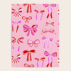 Festive Pink and Red Christmas Ribbons and Bows hand drawn Collection on Pastel Pink Poster Gallery Image 4