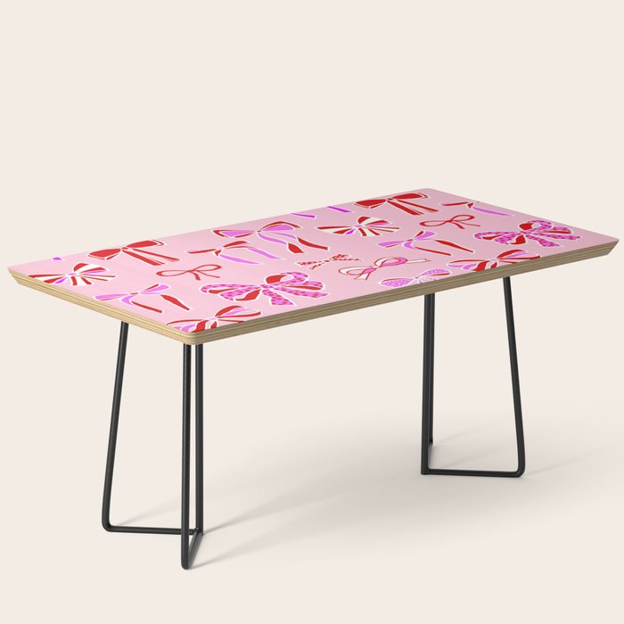 Festive Pink and Red Christmas Ribbons and Bows hand drawn Collection on Pastel Pink Coffee Table Gallery Image 1