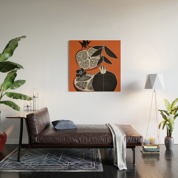 Line Art Pomegranates 2 Wood Wall Art Gallery Image 2