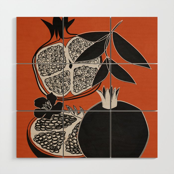 Line Art Pomegranates 2 Wood Wall Art Gallery Image 1