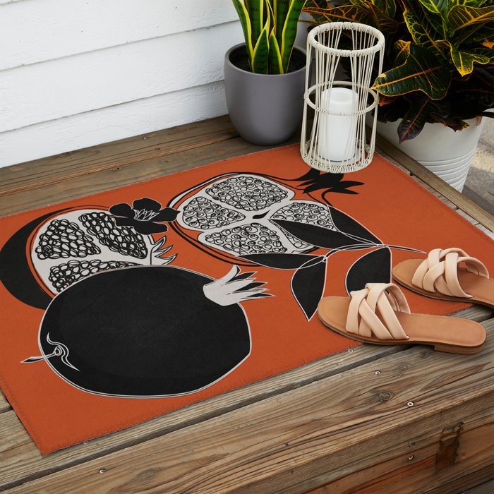 Line Art Pomegranates 2 Outdoor Rug Gallery Image 2
