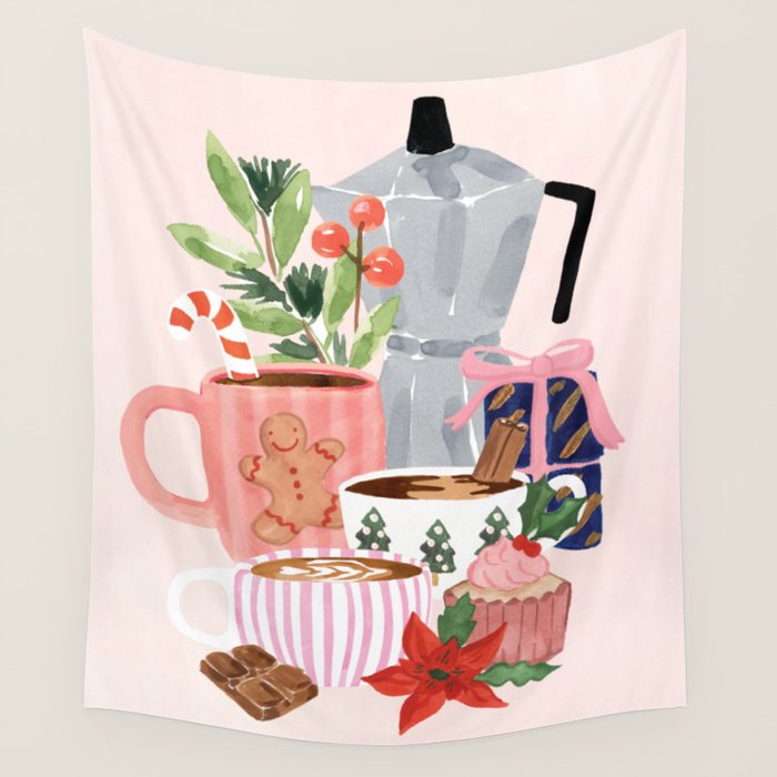 Pink Christmas Still Life Wall Tapestry Gallery Image 4