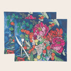 Winter Floral Peony Bouquet in Delft Vase on Dark Navy Blue Painting Placemat Gallery Image 1
