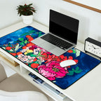 Winter Floral Peony Bouquet in Delft Vase on Dark Navy Blue Painting Desk Mat Gallery Image 2
