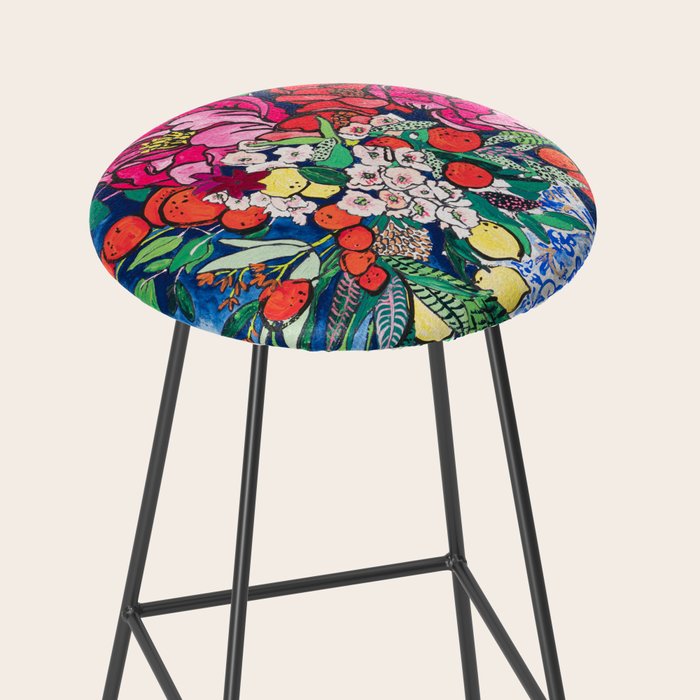 Winter Floral Peony Bouquet in Delft Vase on Dark Navy Blue Painting Stool Gallery Image 2