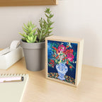 Winter Floral Peony Bouquet in Delft Vase on Dark Navy Blue Painting Mini Art Print Gallery Image 2