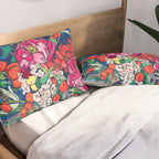 Winter Floral Peony Bouquet in Delft Vase on Dark Navy Blue Painting Pillow Sham Gallery Image 2