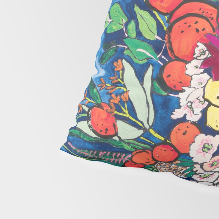 Winter Floral Peony Bouquet in Delft Vase on Dark Navy Blue Painting Pillow Sham Gallery Image 4