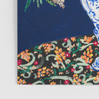 Winter Floral Peony Bouquet in Delft Vase on Dark Navy Blue Painting Poster Gallery Image 3