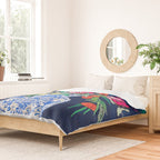 Winter Floral Peony Bouquet in Delft Vase on Dark Navy Blue Painting Duvet Cover Gallery Image 2