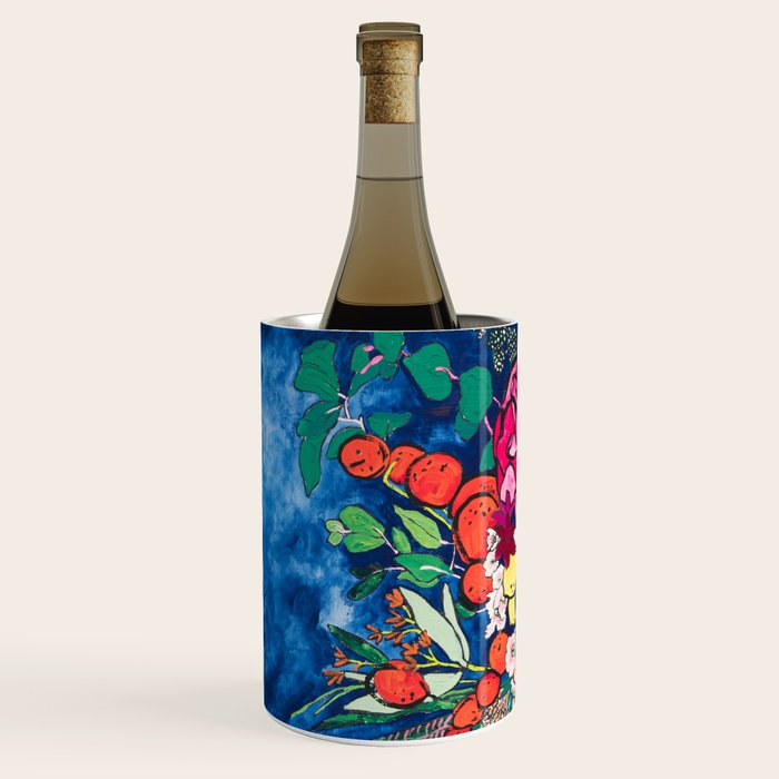 Winter Floral Peony Bouquet in Delft Vase on Dark Navy Blue Painting Wine Chiller Gallery Image 2