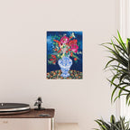 Winter Floral Peony Bouquet in Delft Vase on Dark Navy Blue Painting Poster Gallery Image 2