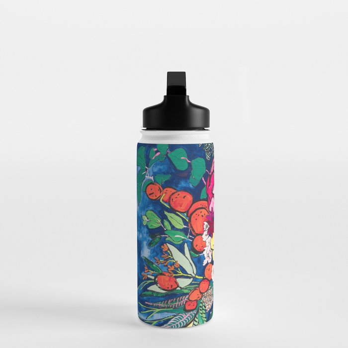 Winter Floral Peony Bouquet in Delft Vase on Dark Navy Blue Painting Water Bottle Gallery Image 3