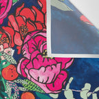 Winter Floral Peony Bouquet in Delft Vase on Dark Navy Blue Painting Wall Tapestry Gallery Image 3
