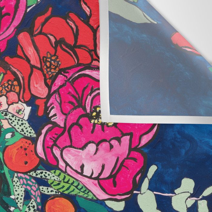 Winter Floral Peony Bouquet in Delft Vase on Dark Navy Blue Painting Wall Tapestry Gallery Image 3