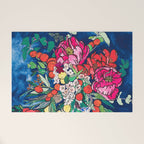 Winter Floral Peony Bouquet in Delft Vase on Dark Navy Blue Painting Welcome Mat Gallery Image 1