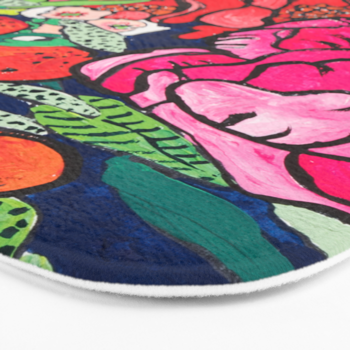 Winter Floral Peony Bouquet in Delft Vase on Dark Navy Blue Painting Bath Mat Gallery Image 3