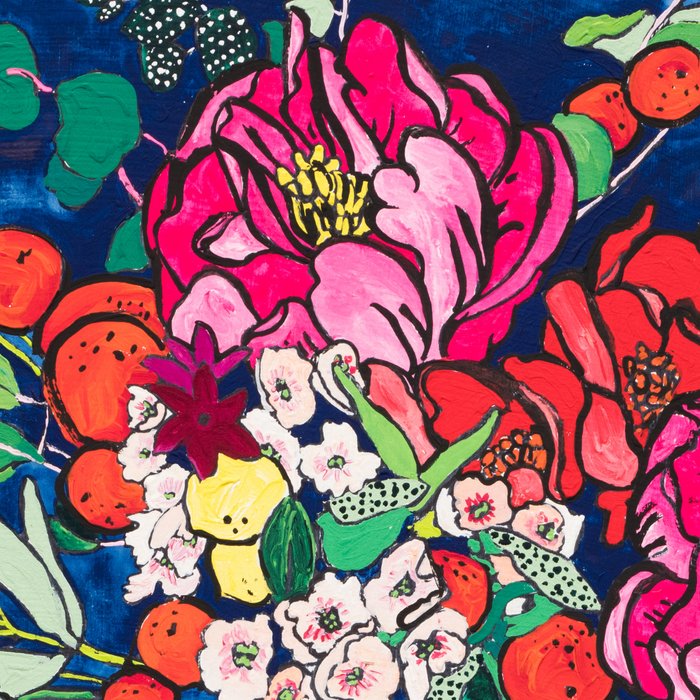 Winter Floral Peony Bouquet in Delft Vase on Dark Navy Blue Painting Coffee Mug Gallery Image 2