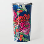 Winter Floral Peony Bouquet in Delft Vase on Dark Navy Blue Painting Travel Mug Gallery Image 2