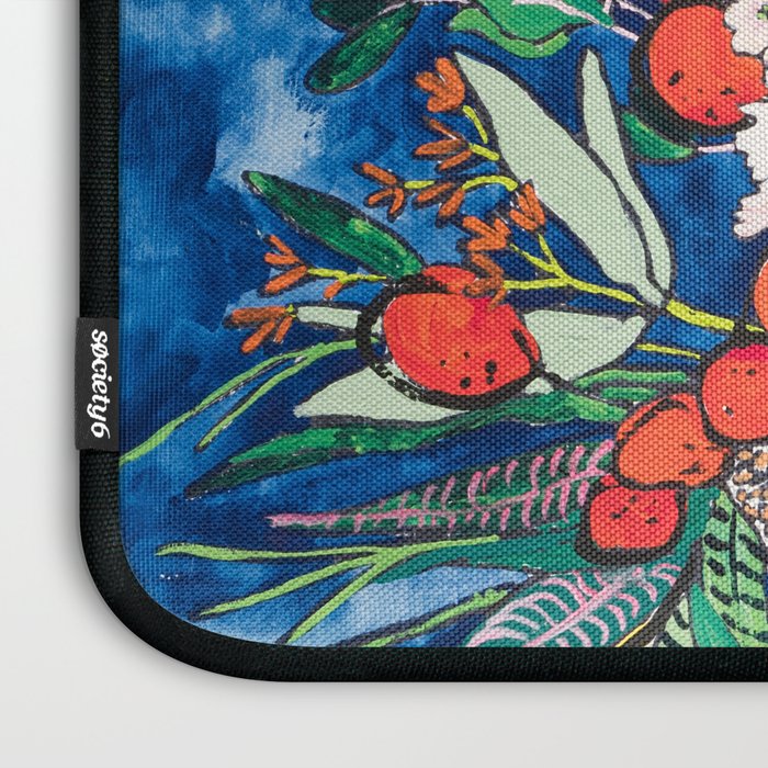 Winter Floral Peony Bouquet in Delft Vase on Dark Navy Blue Painting Laptop Sleeve Gallery Image 3