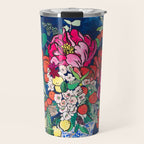 Winter Floral Peony Bouquet in Delft Vase on Dark Navy Blue Painting Travel Mug Gallery Image 1