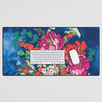 Winter Floral Peony Bouquet in Delft Vase on Dark Navy Blue Painting Desk Mat Gallery Image 1