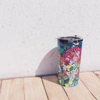 Winter Floral Peony Bouquet in Delft Vase on Dark Navy Blue Painting Travel Mug Gallery Image 4