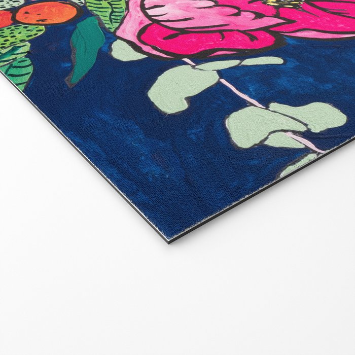 Winter Floral Peony Bouquet in Delft Vase on Dark Navy Blue Painting Welcome Mat Gallery Image 2