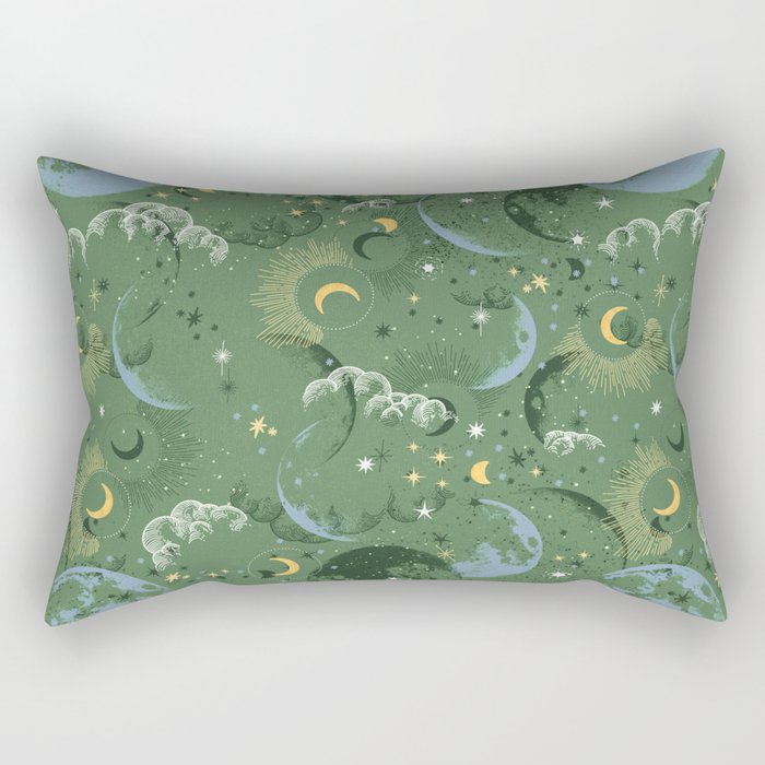 Greenish starry lunar sky Rectangular Pillow Gallery Image 1