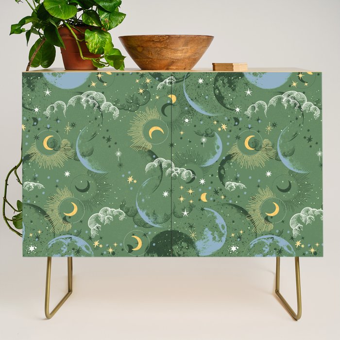 Greenish starry lunar sky Credenza Gallery Image 1